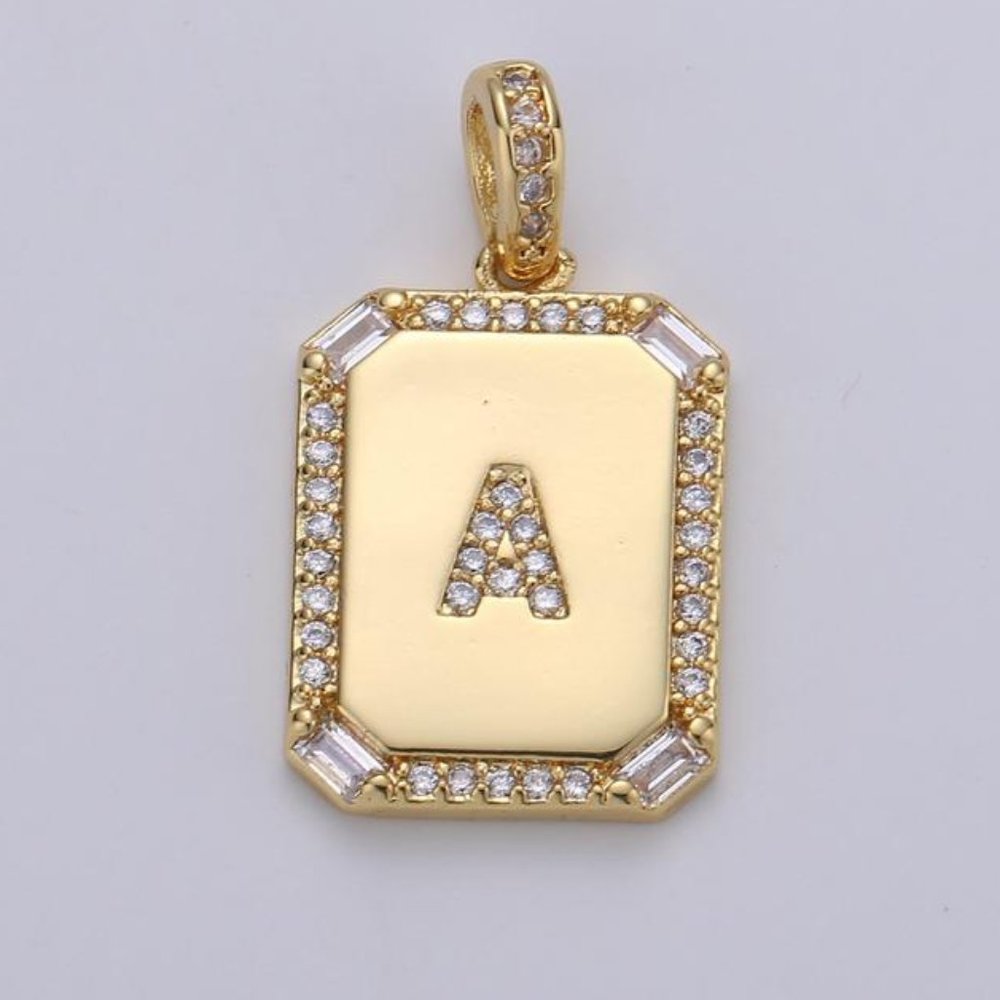 Letter A Initial Tag Charm Pendant 14K Gold Filled